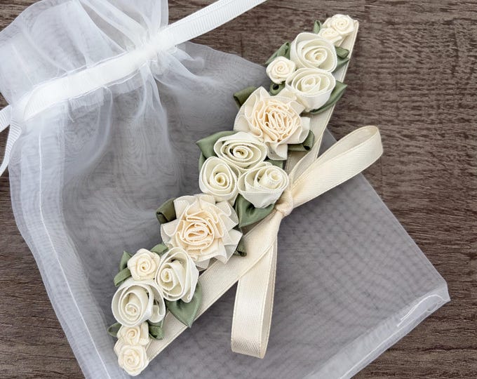 Ivory Floral Ballet Bun Wrap: Flower Girl Hair Garland, First Communion Hairpiece