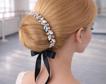 AB Rhinestone Dance Recital Hairpiece, Ballet Bun Wrap, Competition Headpiece