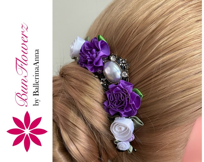 BunFlowerz Sugar Plum Purple Jewel BunPin (lilac fairy hairpiece, ballet wrap, hair garland, floral hairpiece, amethyst bun pin, bun wrap)