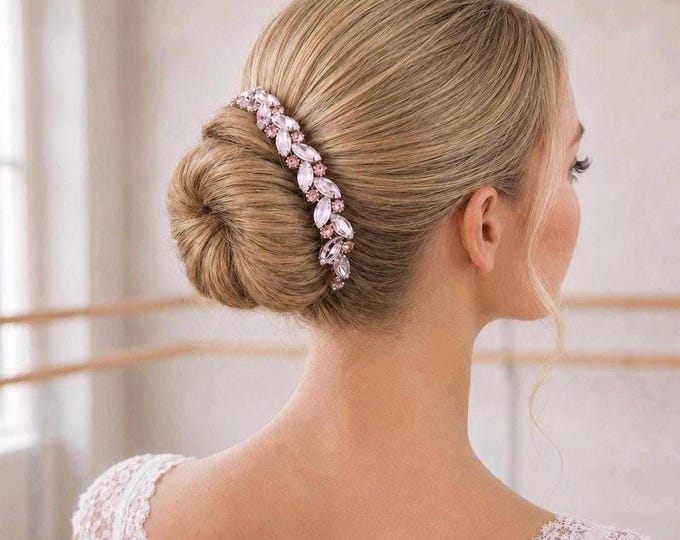 Pink Crystal Bun Wrap: Rhinestone Ballet Hairpiece
