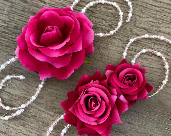 Hot Pink Rose Ballet Headpiece – Paquita Kitri Don Quixote Bun Flower, Flamenco Hair