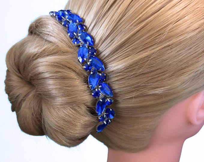 Royal Blue Crystal BunWrap: Blue Rhinestone Ballet Hair Piece