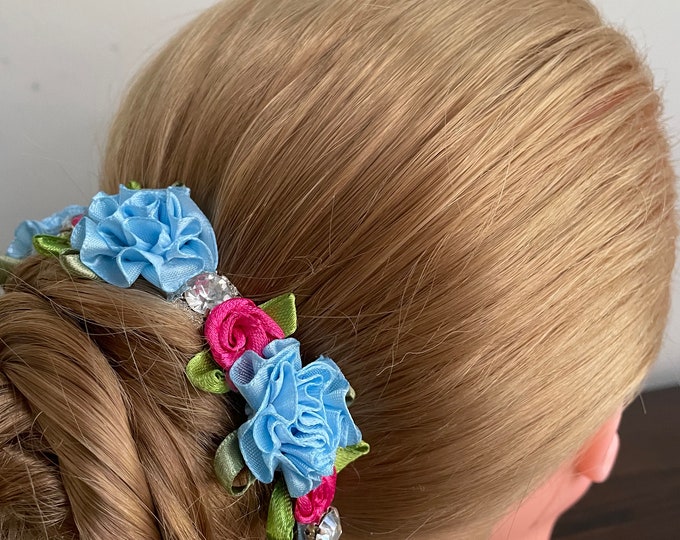 Dark pink and blue BunWreath: Blue and fuchsia Nutcracker Ballet Wrap