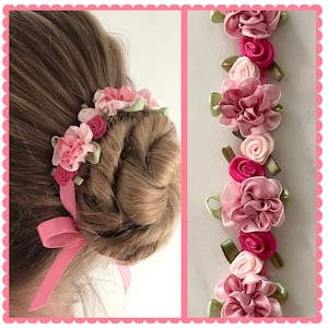 BunFlowerz Petals Pink und Fuchsia Blumen BunWreath (pink einfarbig, pink bun, pink arrangiert, pink uni, pink bun pin)