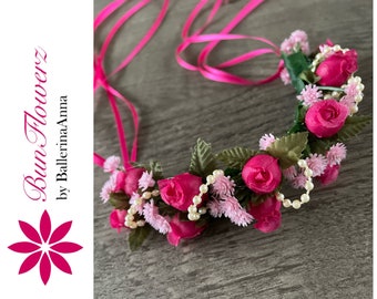 Coppelia YAGP Hair Piece (Swanhilda hair garland, fuchsia flower crown, flower garland, coppelia headpiece, bunwrap, bunflowers, bun garland