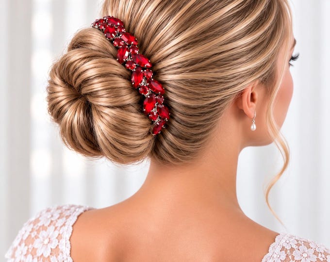 Red Ballet Bun Wrap Rhinestone Hairpiece, Spanish Dance Recital Hair Accessory, Competition Team BunWrap