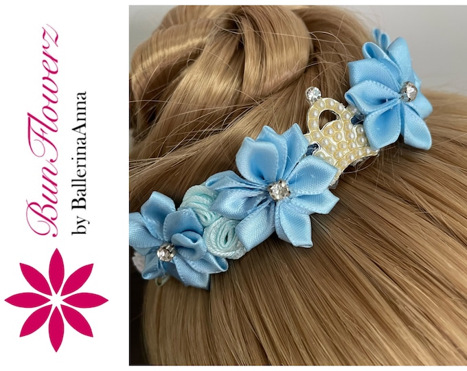BunFlowerz Cinderella Tiara BunWrap (ballet wrap, floral hairpiece, bun crown, hair garland, blue bun flower, cinderella bun wreath)