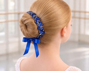 Royal Blue Ballet Bun Wrap, Rhinestone Dance Hair Accessory, Competition and Recital Hairpiece