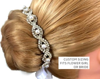 Bridal Pearl Rhinestone Hairpiece – Vintage Crystal Bride Hair Accessory, Wedding Bun Updo Wrap
