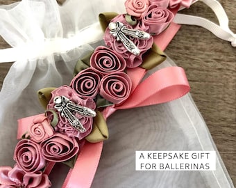 Dance Gift for Ballerina | Ballet Hair Accessory with Slipper Charms | Recital Keepsake Gift
