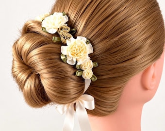 Gold and Ivory Nutcracker Angel BunWrap: Gold ballet bun wrap, Recital Performance Hairpiece