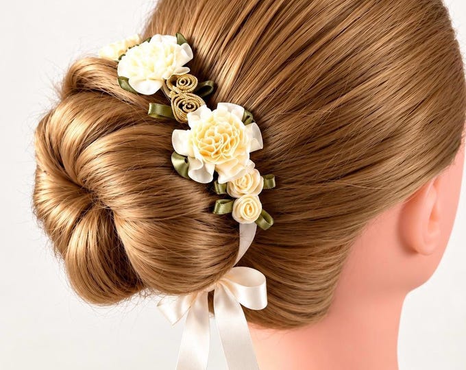 Gold and Ivory Nutcracker Angel BunWrap: Gold ballet bun wrap, Recital Performance Hairpiece