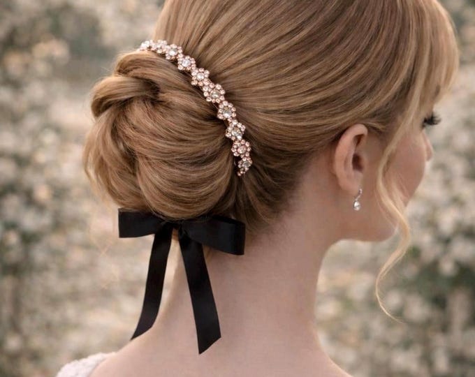 Thin Rose Gold Bridal Headpiece | Minimalist Wedding Accessory for Bun, Delicate Classic Bride Hairpiece