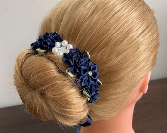 BunFlowerz Navy Jewel Le Corsaire Raymonda BunWrap (ballet wrap, floral hairpiece, bun crown, bunflower, jewel bunpin, bun pin, bunwrap)