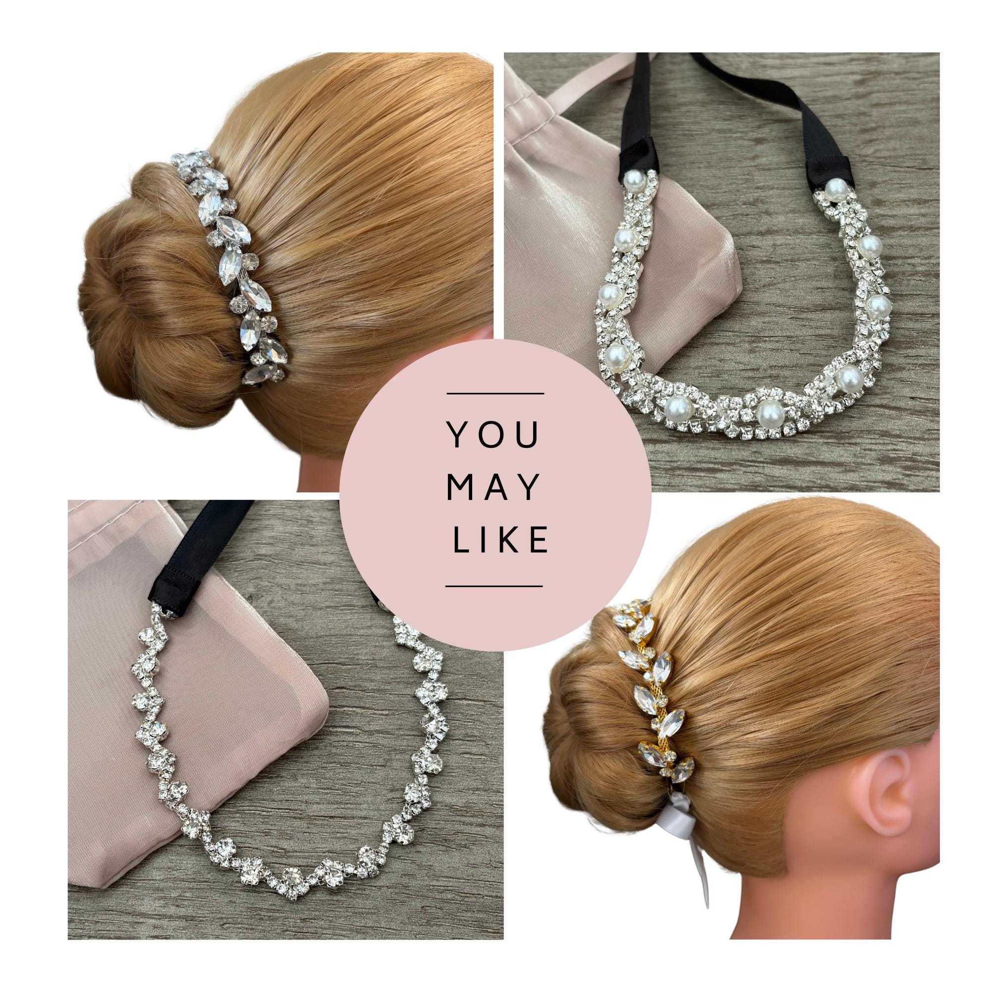 Silver Pearl Rhinestone Bun Wrap: Ballet Hairpiece display picture 2