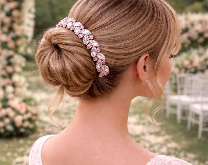 Blush Rhinestone bridal hairpiece Pink crystal hair jewelry