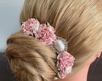 Ballet Pink Bun Pin: Pearl Rhinestone Hairpiece
