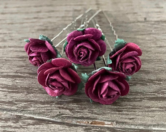 Burgundy Mulberry BunPin Set (ballet bun pin, paquita hair flower, floral bridal pins, hair garland, ballet floral hair pins, bunflowerz)