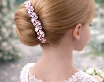 Blush Rhinestone bridal hairpiece Pink crystal hair jewelry