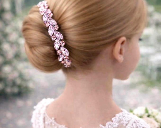 Blush Rhinestone bridal hairpiece Pink crystal hair jewelry