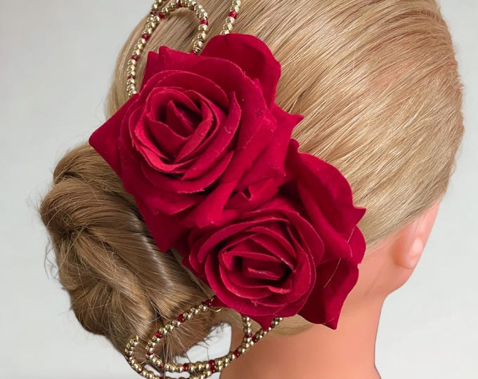 Red Rose Ballet Headpiece: Kitri or Don Quixote Beaded Hair Flower