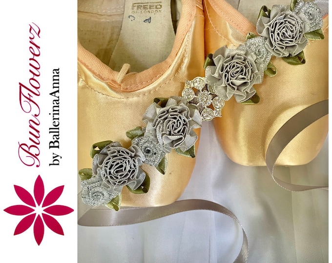 BunFlowerz Silver Jewel Floral BunWrap (ballet wrap, floral hairpiece, hair garland, hair crown, bun crown, bridal hair pin, bun flower)