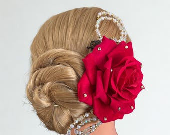 Red Rose Kitri Ballet Headpiece: Paquita Rhinestone Flower Hair Piece