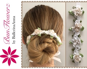 BunFlowerz Petals White BunWreath (white ballet wrap, hair garland, bun wrap, bun crown, bun flower)