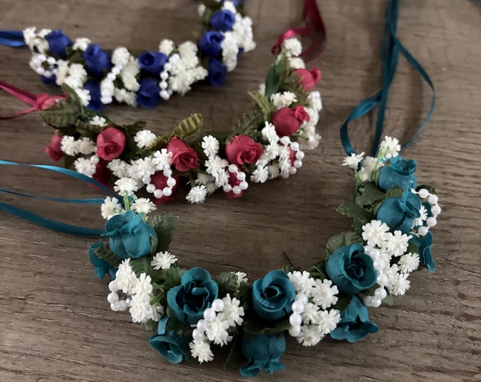 Classical Recital Hairpiece, Royal blue, teal, burgundy and navy Ballet Headpiece, Giselle bun garland