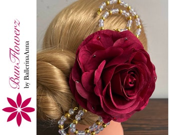 Paquita Rhinestone YAGP Headpiece (burgundy hair flower, Spanish ballet hairpiece, Don Quixote flower, floral hairpiece, Laurencia flower)