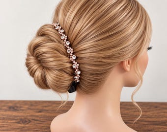 Thin Rose Gold Bridal Headpiece | Minimalist Wedding Accessory for Bun, Delicate Classic Bride Hairpiece