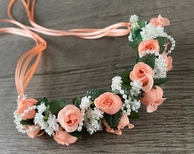 BunFlowerz Orange Fairy Doll YAGP Hair Piece (Swanhilda hair garland, peach buncrown, Giselle garland, coppelia head piece, orange garland)