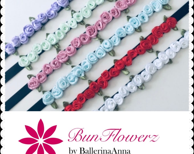 BunFlowerz Assorted Color Rosette BunWreaths (floral hairpiece, rosette bunwrap, hair garland, bun flower, ballet wrap)