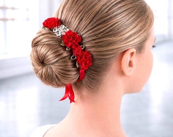 Red Ballet Bun Wrap Collection – Rhinestone BunWrap for Dance – Recital Hair Accessory