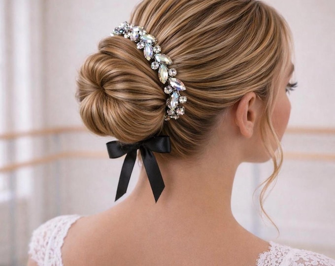 AB Rhinestone Dance Recital Hairpiece, Ballet Bun Wrap, Competition Headpiece