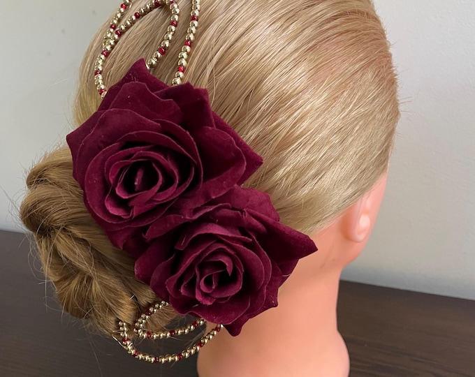 Burgundy Rose Ballet Headpiece: Beaded Paquita or Spanish Flower