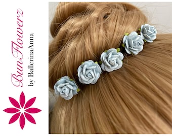 Mini Blue-Gray Mulberry Ballet BunPins (pale blue flower hair pins, bridal bun pins, ballet hair pins, flower girl hair, bridesmaids pins)