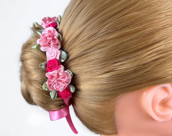 Pink Floral BunWrap: Dance HairPiece, Ballet Bun Flowers, Recital Hair Accessory