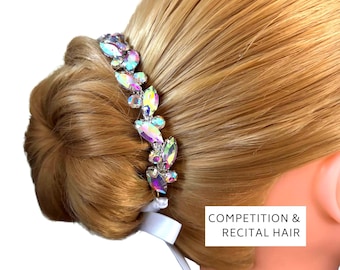AB Rhinestone Dance Recital Hairpiece, Ballet Bun Wrap, Competition Headpiece