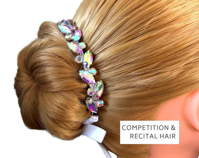 AB Rhinestone Dance Recital Hairpiece, Ballet Bun Wrap, Competition Headpiece