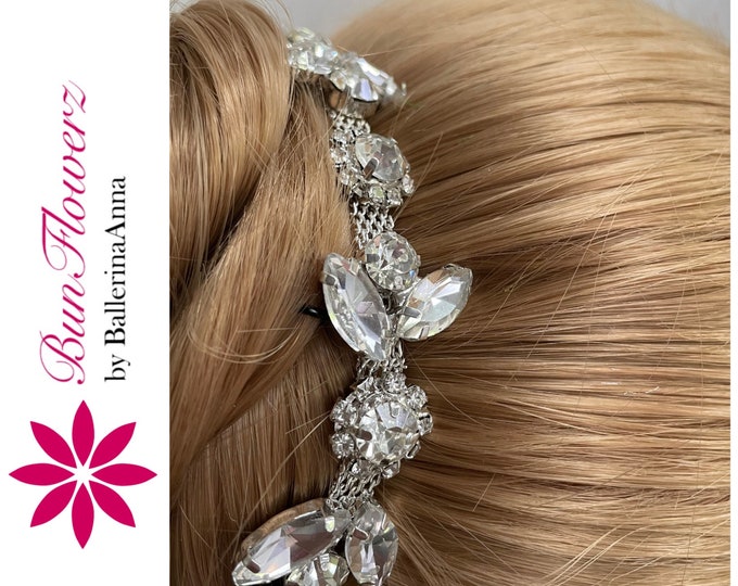 BunFlowerz Silver Rhinestone BunWrap (YAGP crystal ballet wrap, bridal hair garland, bun crown, ballet hairpiece, diamond bun wreath)