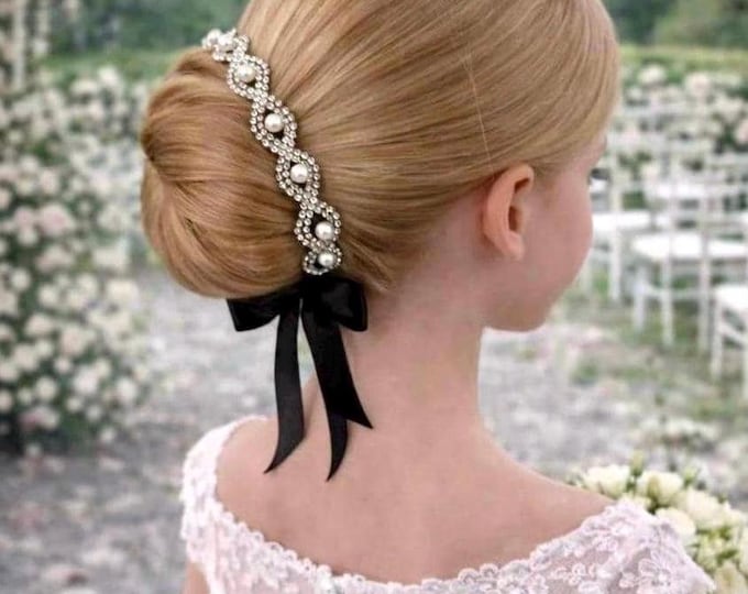 Bridal Pearl Rhinestone Hairpiece – Vintage Crystal Bride Hair Accessory, Wedding Bun Updo Wrap