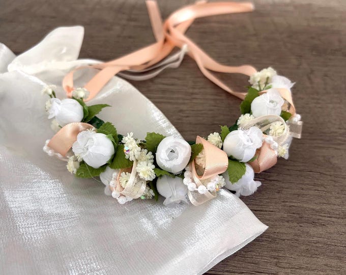 Ballet Pink Hair Garland: Pink Peach Flower Head Piece