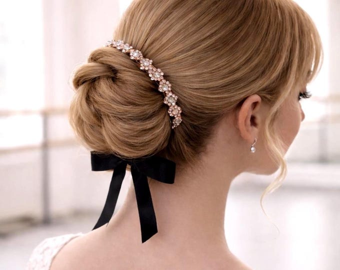 Rose Gold Rhinestone BunWrap for Ballet | Dance Performance Hairpiece | Recital Hair