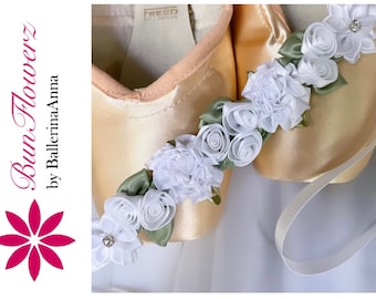 BunFlowerz White Floral BunWreath (floral hairpiece, ballet wrap, white hair garland, bunflower, flower crown, bridal bun wrap)