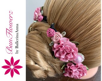 BunFlowerz Mauve BunPin Set (mauve ballet wrap, yagp hair piece, aurora bun pin, coppelia hair crown, bun crown, bridal hair pin, bunflower)