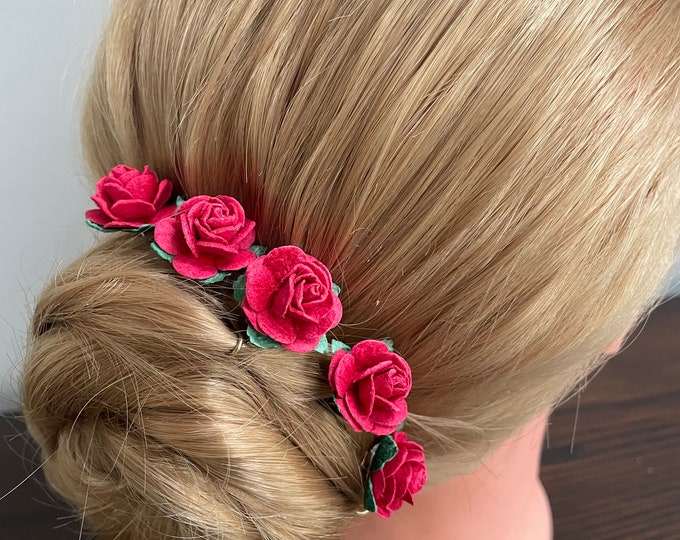 Red Ballet Hair Pins: Mulberry Flower Bun Pins (Set of 5)