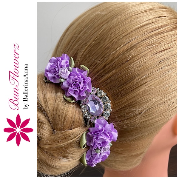 BunFlowerz Fata Lilla Lavanda Gioiello BunPin (tiara di prugna confetto, fascia per balletto, ghirlanda per capelli, parrucchino floreale, forcina di alessandrite, fascia per panino)