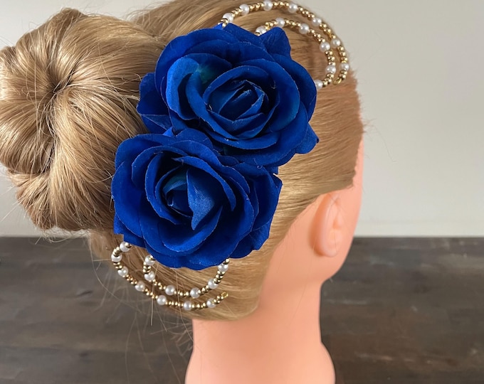 Royal Blue Rose Ballet Headpiece: Paquita Beaded Hair Flower