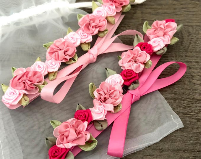 Pink Floral Rose BunWrap Collection: Dance HairPiece, Ballet Bun Flowers, Recital Hair Accessory